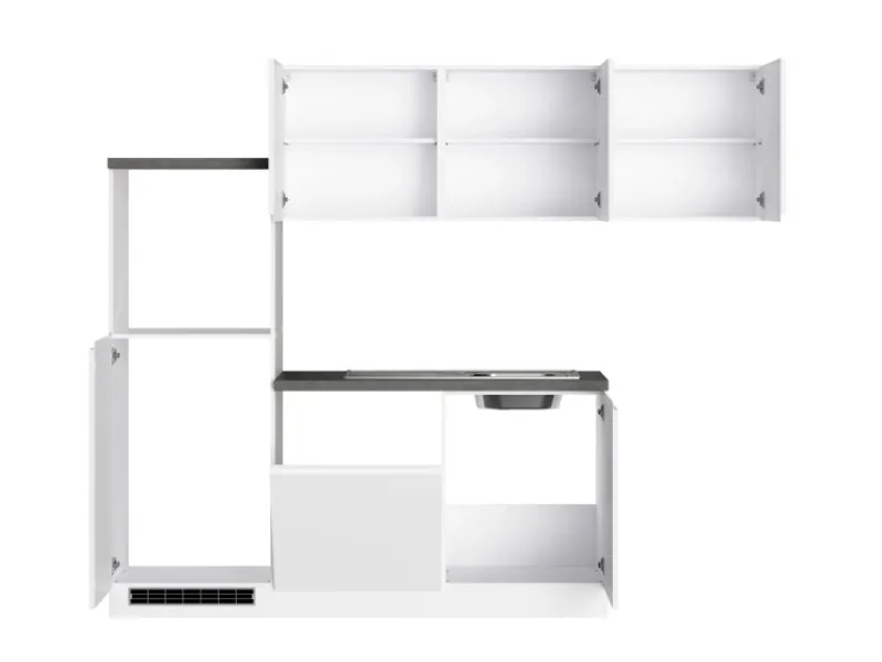 Best Held Küchen Winkelküche Gera 240 cm Weiß/Beton ohne E-Geräte /autark Winkelküchen