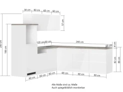 Best Held Küchen Winkelküche Gera 240 cm Weiß/Beton ohne E-Geräte /autark Winkelküchen