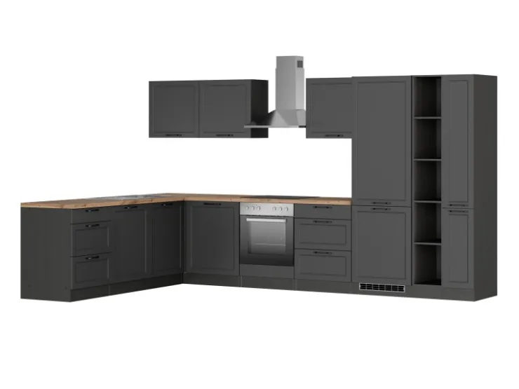 Clearance Held Möbel Held Küchen Winkelküche Kempten 360 cm mit E-Geräten Graphit/Grau