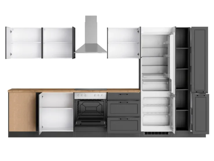 Clearance Held Möbel Held Küchen Winkelküche Kempten 360 cm mit E-Geräten Graphit/Grau