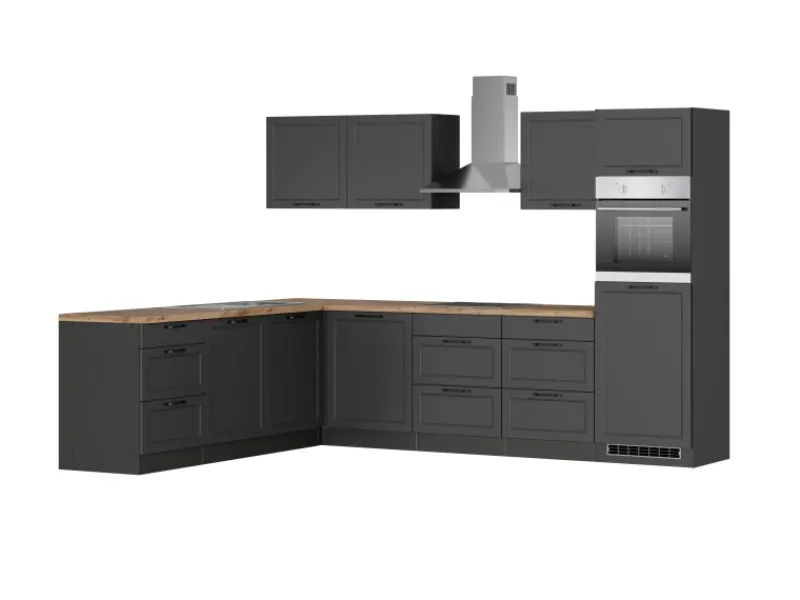 Best Held Küchen Winkelküche Kempten 300 cm Grau/Graphit mit E-Geräten /autark Winkelküchen|Kochfelder