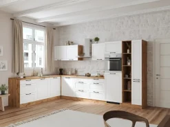 Hot Held Küchen Winkelküche Kempten 420 cm Grau/Graphit mit E-Geräte Winkelküchen|Gefrierschränke