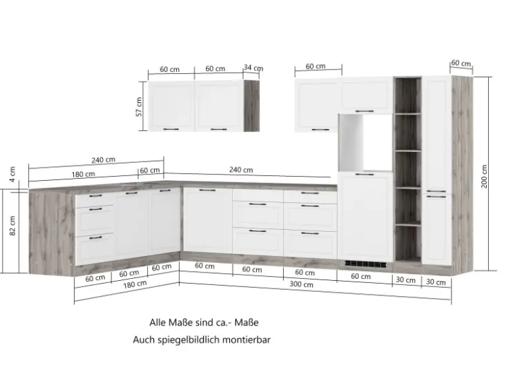 Hot Held Küchen Winkelküche Kempten 420 cm Grau/Graphit mit E-Geräte Winkelküchen|Gefrierschränke