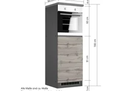 Outlet Küchen-OfenKüchen-Umbauschrank Turin 60 cm Graphit/Wotaneiche Herde