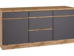 Discount Held Möbel Küchenunterschrank Turin 180 cm Graphit/Wotaneiche Graphit-Wotaneiche