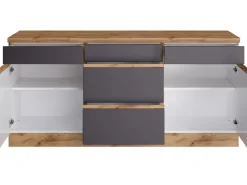Discount Held Möbel Küchenunterschrank Turin 180 cm Graphit/Wotaneiche Graphit-Wotaneiche