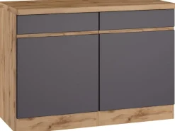 New Held Möbel Küchenunterschrank Turin 120 cm Graphit/Wotaneiche Graphit-Wotaneiche