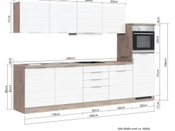 Best Küchenzeile 330 cm Matt Weiß-Wotaneiche Kühlschränke|Einbauküchen
