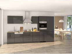 Discount Held Möbel Küchenzeile Mailand 360 cm -Grau Matt mit E-Geräten Grau Hochglanz