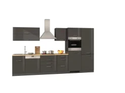 Discount Held Möbel Küchenzeile Mailand 360 cm -Grau Matt mit E-Geräten Grau Hochglanz