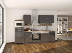 Clearance Küchenzeile Mailand 280 cm -Grau Matt mit E-Geräten Kühlschränke|Herde