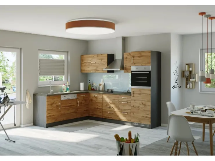 Best Held Möbel Küchenzeile Sorrento 210/270 cm Wotaneiche-Grafit Winkel