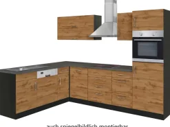 Best Held Möbel Küchenzeile Sorrento 210/270 cm Wotaneiche-Grafit Winkel