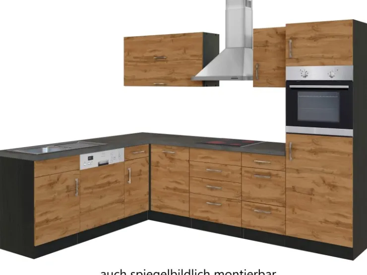 Best Held Möbel Küchenzeile Sorrento 210/270 cm Wotaneiche-Grafit Winkel