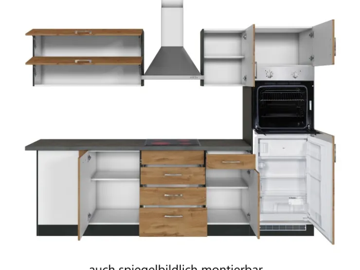 Best Held Möbel Küchenzeile Sorrento 210/270 cm Wotaneiche-Grafit Winkel