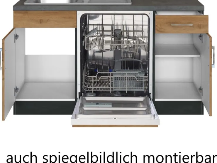 Best Held Möbel Küchenzeile Sorrento 210/270 cm Wotaneiche-Grafit Winkel