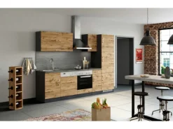Sale Küchenzeile Sorrento 270 cm Wotaneiche-Grafit Herde|Kühlschränke
