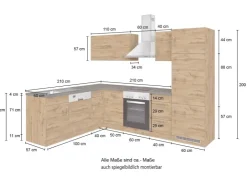 Hot Held Möbel Küchenzeile Sorrento 210/ 270 cm Wotaneiche Winkel