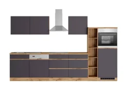 Best Held Möbel Küchenzeile Turin 330 cm mit E-Geräten Graphit-Wotaneiche