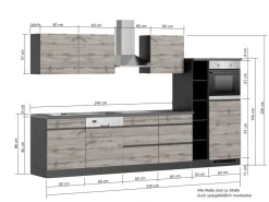 Best Held Möbel Küchenzeile Turin 330 cm mit E-Geräten Graphit-Wotaneiche