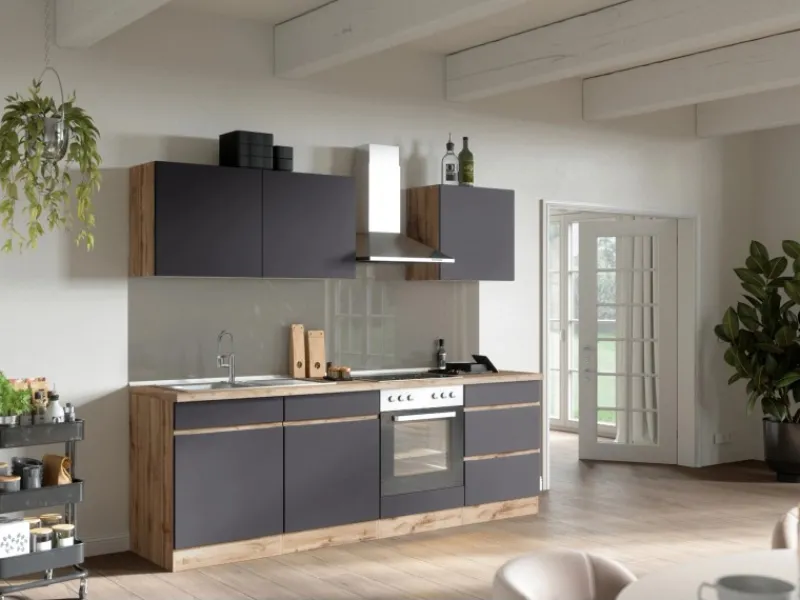 Clearance Küchenzeile Turin 240 cm mit E-Geräten Kochfelder