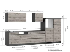 Held Möbel Kochfelder<Küchenzeile Turin 360 cm ohne E-Geräte Graphit-Wotaneiche