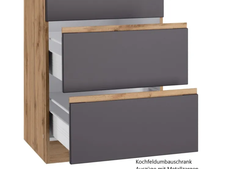 Held Möbel Einbauküchen<Küchenzeile Turin 330 cm ohne E-Geräte Graphit-Wotaneiche