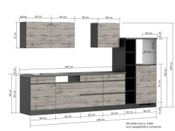 Held Möbel Einbauküchen<Küchenzeile Turin 330 cm ohne E-Geräte Graphit-Wotaneiche