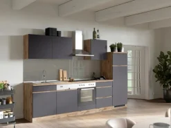 Discount Held Möbel Küchenzeile Turin 300 cm mit E-Geräten Graphit-Wotaneiche