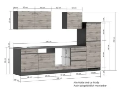 New Held Möbel Küchenzeile Turin 300 cm ohne E-Geräte Graphit-Wotaneiche