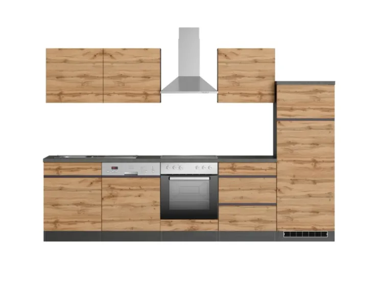 Sale Held Möbel Küchenzeile Turin 300 cm Wotaneiche-Graphit mit E-Geräten Eiche Graphit