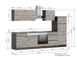 Sale Held Möbel Küchenzeile Turin 300 cm Wotaneiche-Graphit mit E-Geräten Eiche Graphit