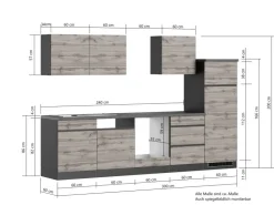 New Held Möbel Küchenzeile Turin 300 cm ohne E-Geräte Graphit-Wotaneiche
