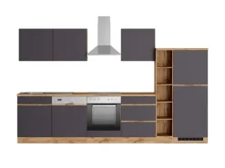 Held Möbel Winkelküchen<Küchenzeile Turin 330 cm mit E-Geräten Graphit-Wotaneiche