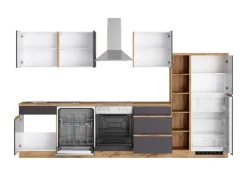 Held Möbel Winkelküchen<Küchenzeile Turin 330 cm mit E-Geräten Graphit-Wotaneiche