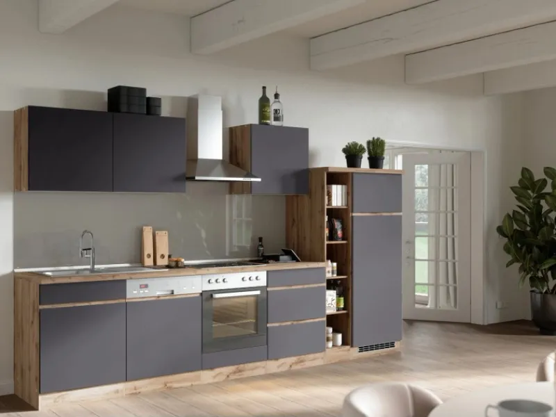 Discount Küchenzeile Turin 330 cm ohne E-Geräte Küchenregale|Einbauküchen