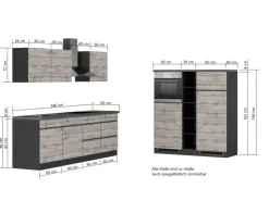 Held Möbel Küchenregale|Kochfelder<Küchenzeile Turin 390 cm mit E-Geräten Graphit-Wotaneiche
