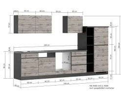 Held Möbel Küchenregale<Küchenzeile Turin 330 cm ohne E-Geräte Graphit-Wotaneiche