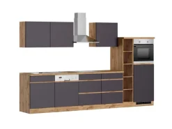 Held Möbel Küchenregale|Kühlschränke<Küchenzeile Turin 330 cm mit E-Geräten Graphit-Wotaneiche