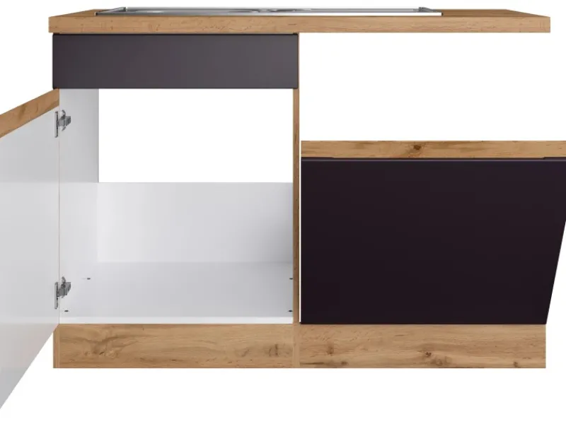 Spülenunterschrank Turin 120cm mit GSP-Blende Graphit/WotanEiche Küchenschränke