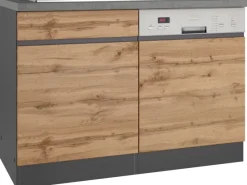 Discount Spülenunterschrank Turin 120cm mit GSP-Blende WotanEiche/Graphit Küchenschränke|Einbauküchen