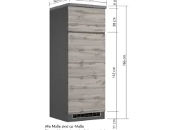 Clearance Umbauschrank für Kühl/Gefrierkombi Turin 60cm Graphit/WotanEiche Kühlschränke