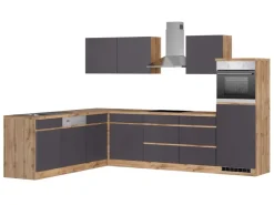 Held Möbel Kühlschränke|Winkelküchen<Winkelküche Turin 300 x 240 cm mit E-Geräten Graphit-Wotaneiche
