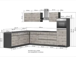 Held Möbel Kühlschränke|Winkelküchen<Winkelküche Turin 300 x 240 cm mit E-Geräten Graphit-Wotaneiche