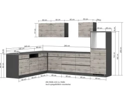 Held Möbel Winkelküchen|Küchenschränke<Winkelküche Turin 300 x 240 cm ohne E-Geräte Graphit-Wotaneiche