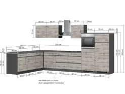 Held Möbel Winkelküchen|Gefrierschränke<Winkelküche Turin 360 x 240 cm mit E-Geräten Graphit-Wotaneiche