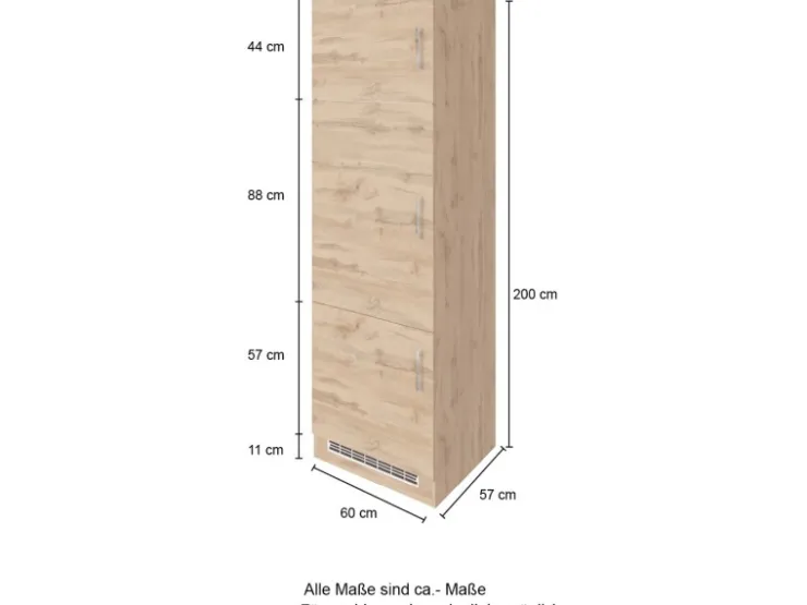 Best Held Möbel Held Möel Küchen-Kühlschr.umau Sorrento 60x200xT60cm Nische Weiß-WotanEiche