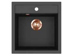Sale Einbauspüle Tessa 49 cm x 51 cm Schwarz inkl. Kupferventil Granitspülen