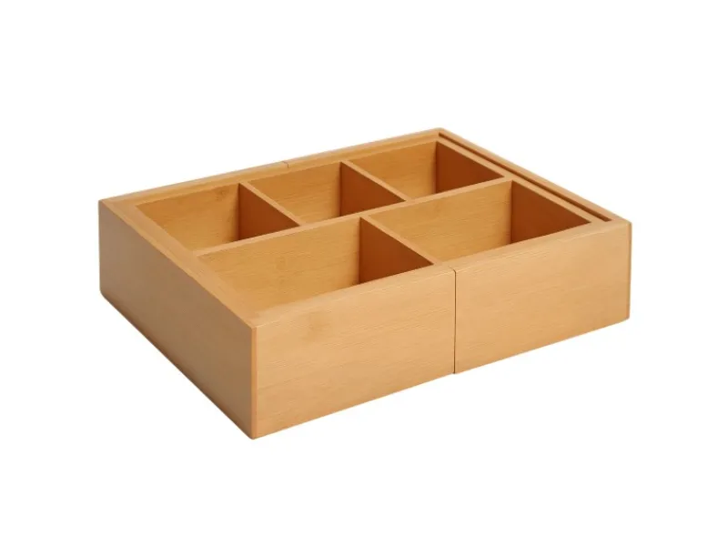Discount Aufbewahrungsbox Organizer Ausziehbar Bambus Natur 24,6 x 17,6 x 7 cm Küchen-Ordnungssysteme