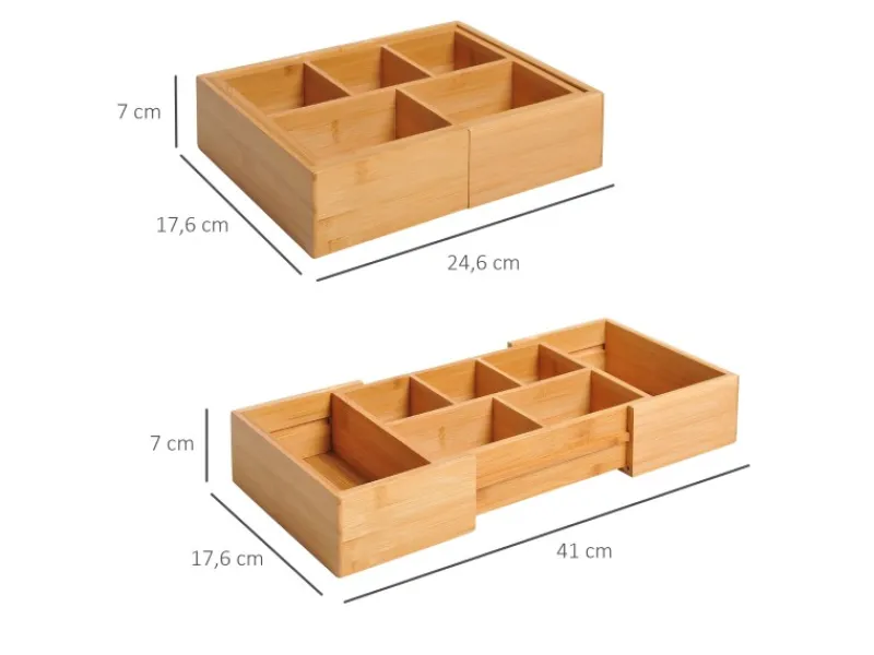 Discount Aufbewahrungsbox Organizer Ausziehbar Bambus Natur 24,6 x 17,6 x 7 cm Küchen-Ordnungssysteme